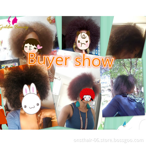 Synthetic Fluffy Big Afro Wig Short Kinky Curly Wig Cosplay Hair Color Yaki Straight for Women African Dark Brown Black Red 100g
